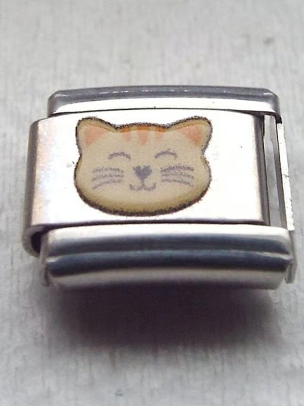 Cute enamel Tabby cat face 9mm stainless steel italian charm bracelet link new